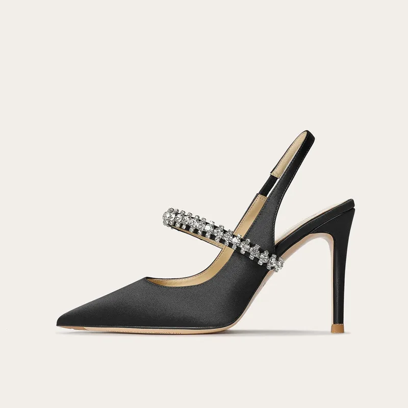 حجم 34 45 المرأة الماس باو رئيس الصنادل 2025 جديد كعب رقيقة وأشار جلد الغنم عالية الكعب أحذية الزفاف النسائية #4