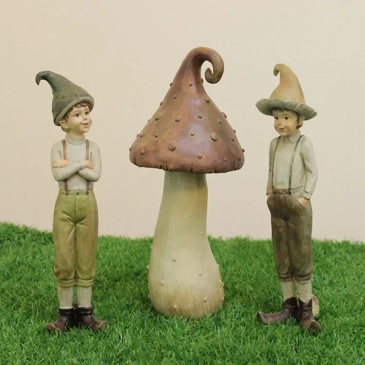 Forest Elf Mushroom Boy Resin Decoration Fairy Garden Miniature Figurines Craft Home Decoration Accessories for Living Room