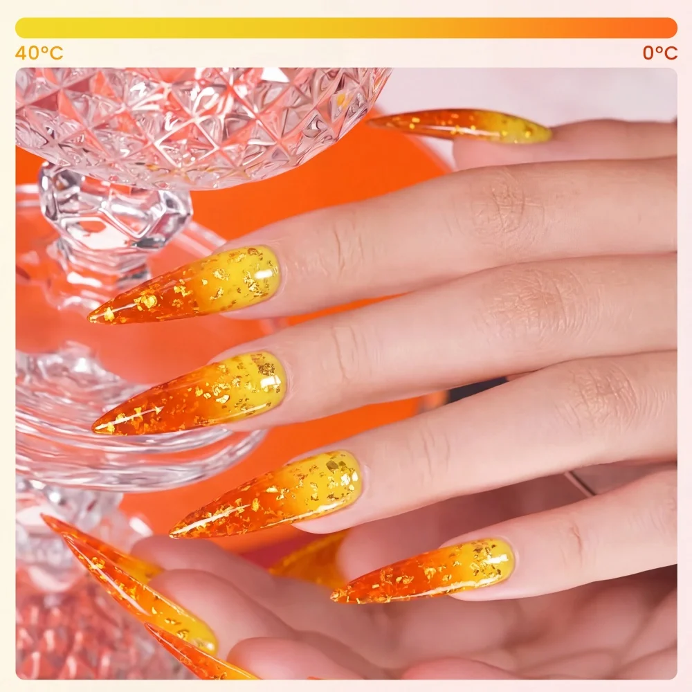 Hassleless Autumn Gold Foil Temperature-Sensitive Nail Gel, Color-Changing with Temperature, Vibrant Warm Tones, DIY Nail Art Creation Gel