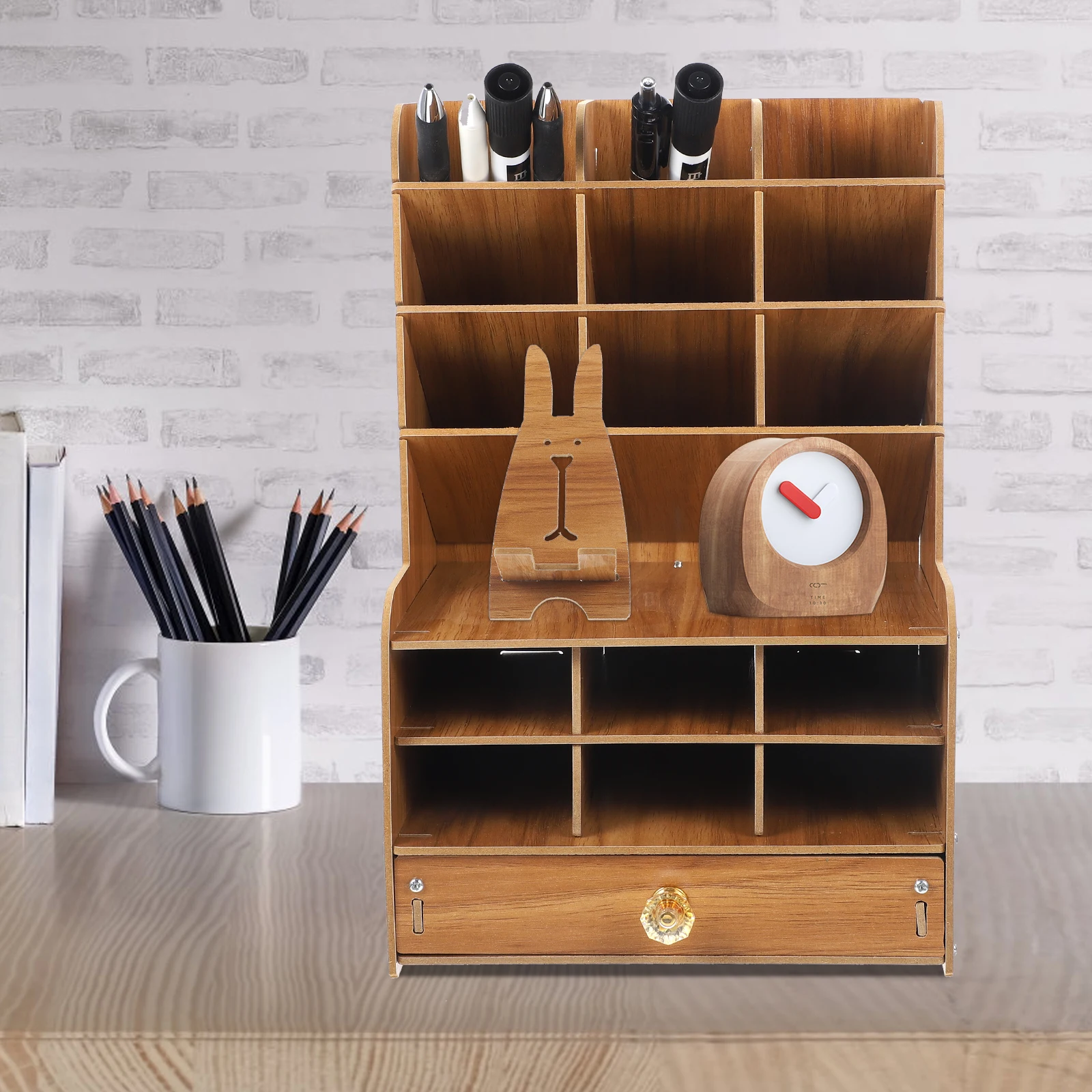 

Wooden Desk ganizer Stationery Storage Box Multifunctional Pen Holder Large Capacity Smooth Edges Safe Practical School Office