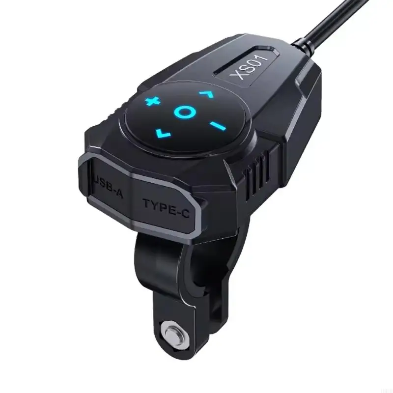 Motorcycle Handlebar USB Power Adapter with USB-A and Type-C Ports, Backlit Control Buttons, 12V-24V Input, 54W Device H9EE