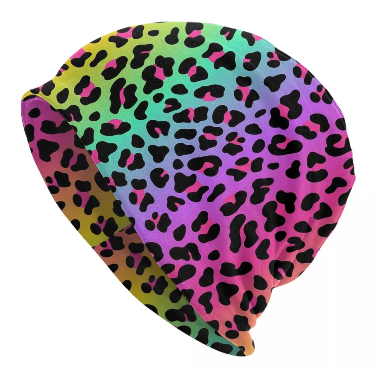 Rainbow Leopard Beanie Hats Cheetah Neon Print Bonnet Hats Adult Trendy Outdoor Knit Hat Autumn Winter Thermal Elastic Caps