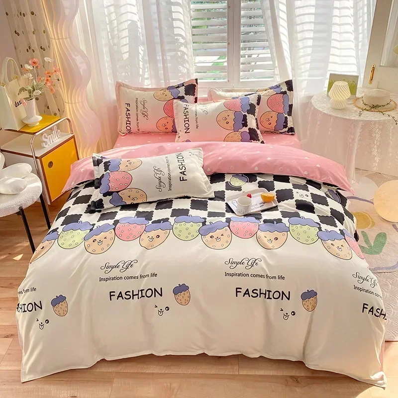 Beddings Sets Small Fresh Thickened Brushed Pure Cotton Four-piece Set Bed Sheet Quilt Cover Washed Cotton Three-piece Bed Linen