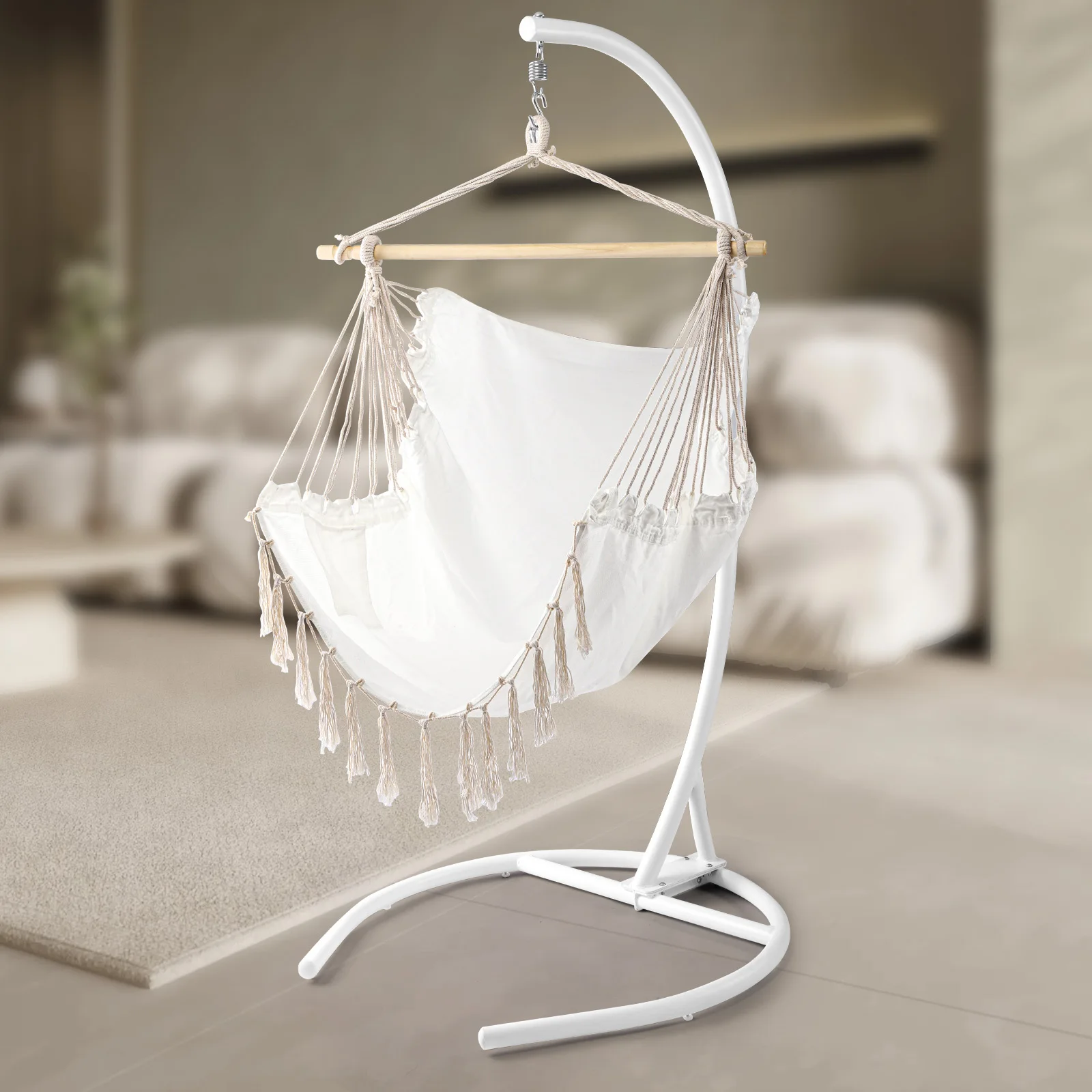 Hammock Chair, Maximum Load 330lbs, Suspended Cotton Rope Hammock Swing Chair with Cushion