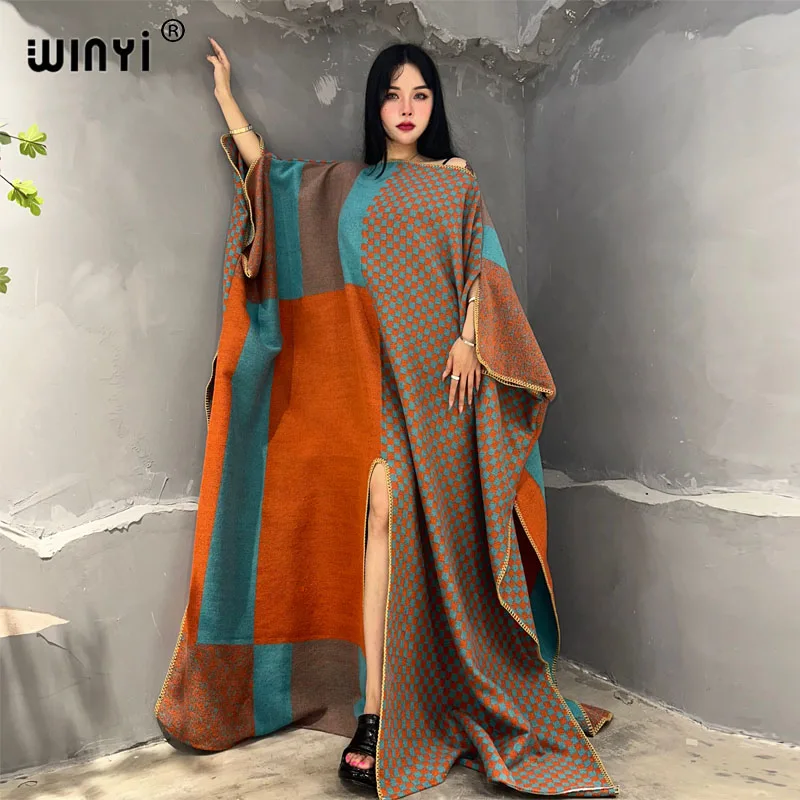 WINYI 2023 print Comfort Warm fashion kaftan Holiday dress Elegant Africa Women Boho party winter clothes for women long dress