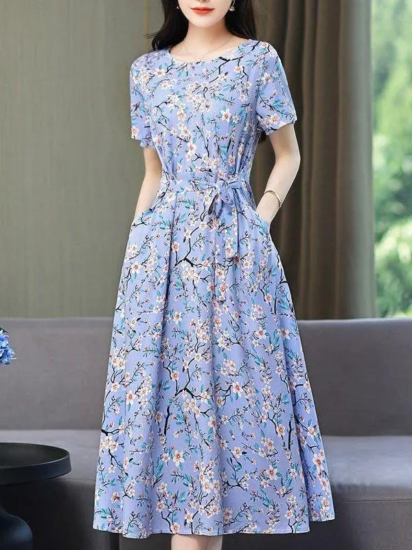 2025-new-high-end-cotton-silk-dress-summer-fashionable-outerwear-mom-midlife-with-pocket-floral-print-long-pocket-handkerchief