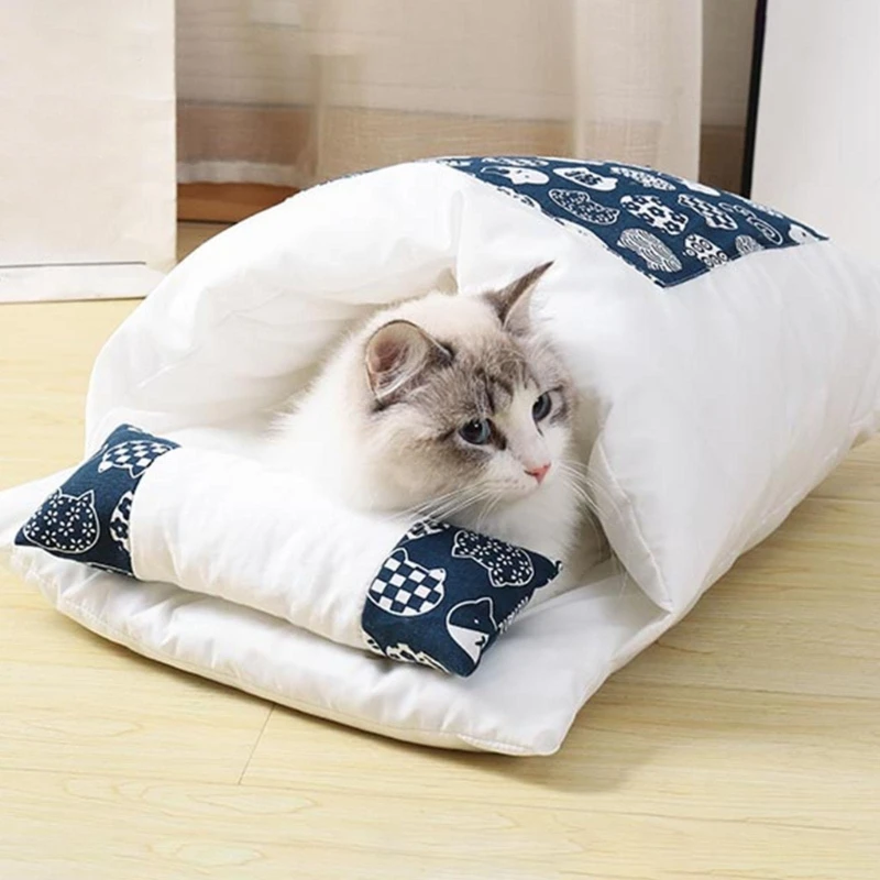 Cat Bed Cave Sleeping Bag Self Warming Pad Pet Sack Hideaway Soft Warm Cushion with Pillow for Cats and Small Dog Y5GB