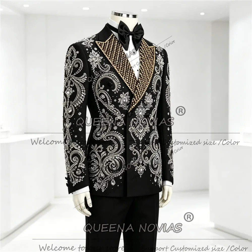 Exclusive Wedding Suits For Man Slim Fit Diamond Beaded Prom Blazer Customized 2 Piece Sets Men's Tuxedo trajes para hombre