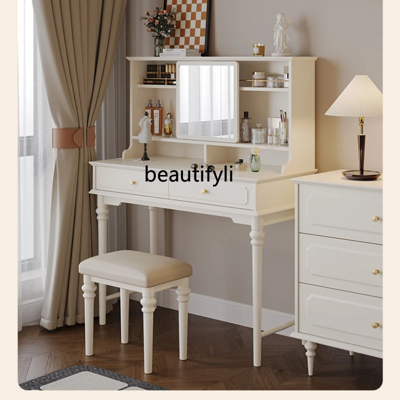 French Cream Style Bedroom Dressing Table Makeup Mirror Desk Dressing Table Integrated Multifunctional Dresser