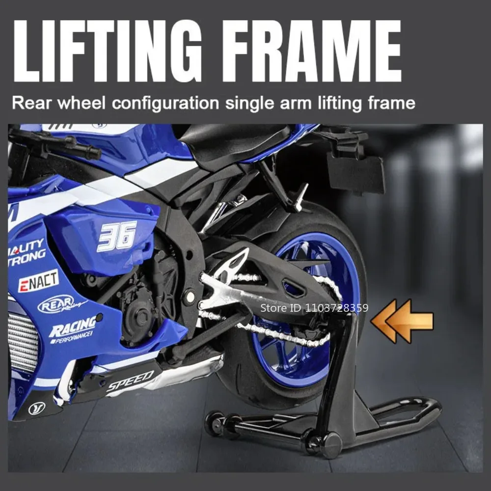 1:12 R1M R1 Motorrad Modell Spielzeug Legierung Diecast Miniatur Motorräder Sound Licht Stoßdämpfung Simulation Motorräder Geschenke – Detail 5