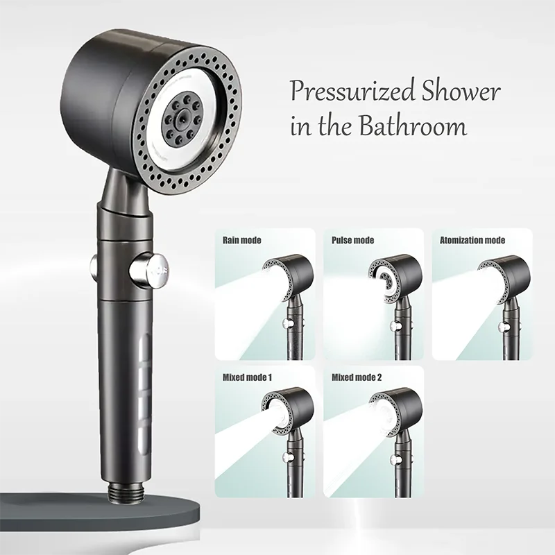High Pressure Handheld Shower Head with One Button Stop Feature - Water Saving Bathroom Accessory Set