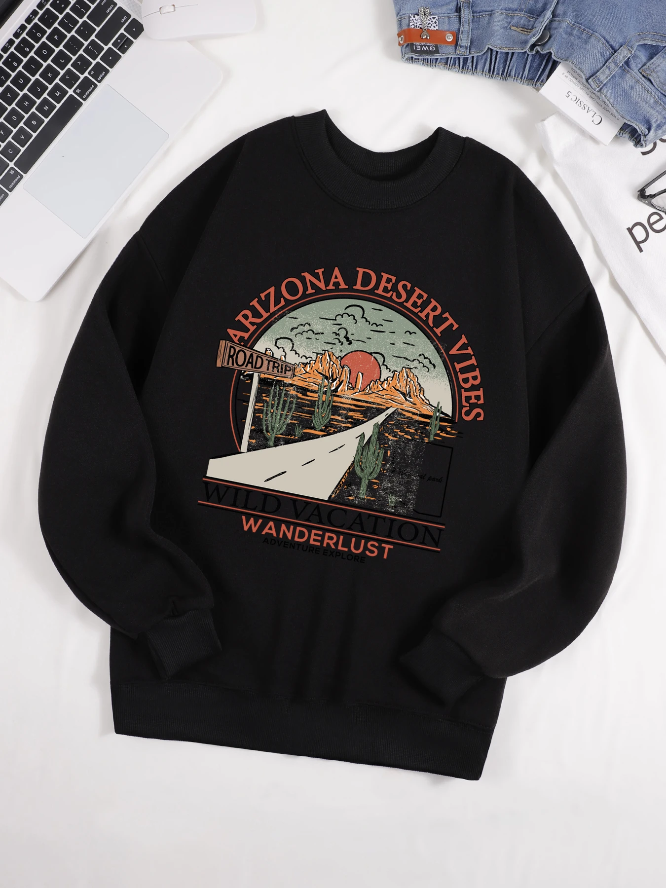 Arizona Desert Vibes Wild Vacation Wanderlust Print Sweatshirt Street O-Neck Pullover Fleece Loose Clothes Winter Autumn Top