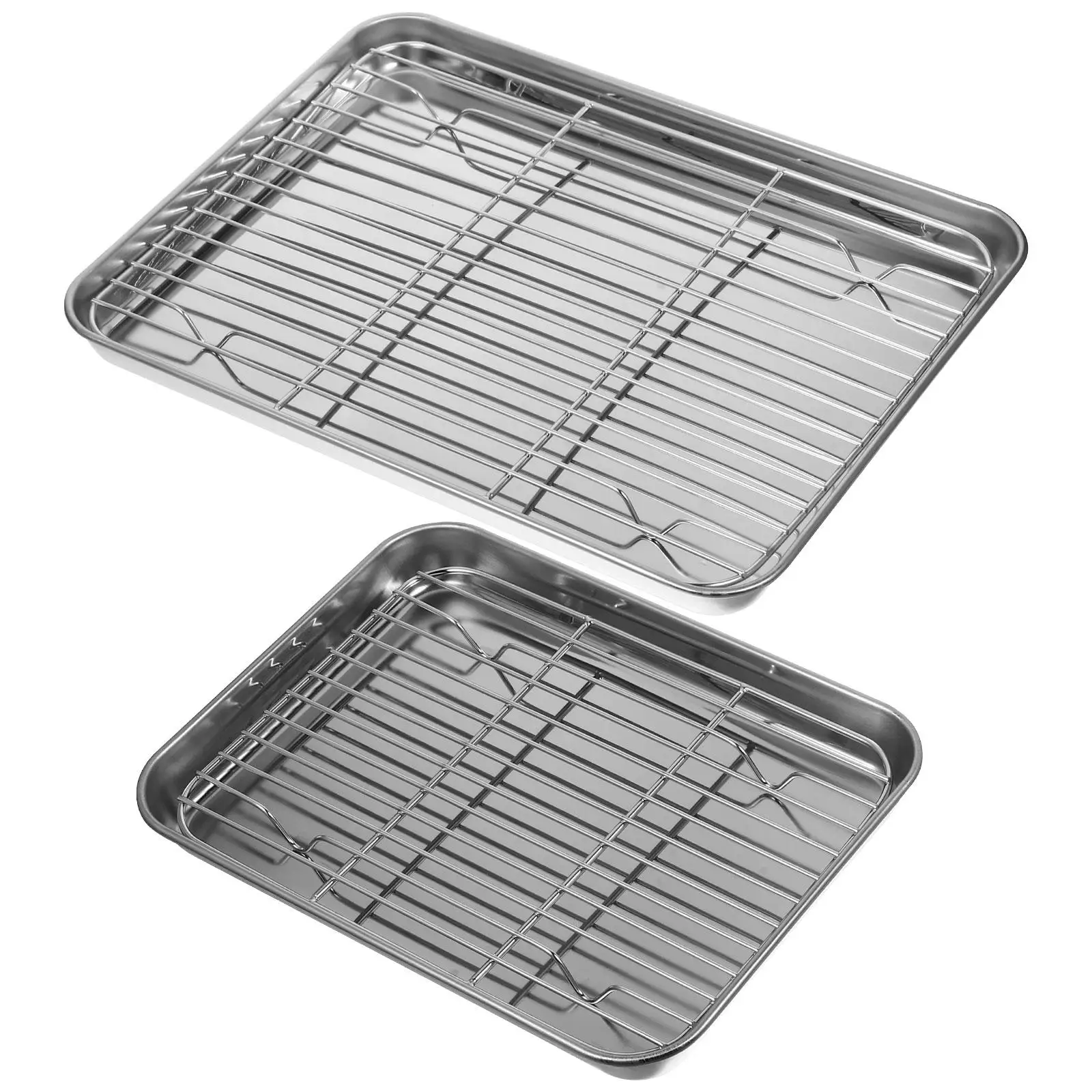 

2 Piece Stainless Steel Drainer Set 23x17cm 31x24cm Vegetable Fruit Pan Baking Sheet Barbecue Storage Dishes Oil Strainer