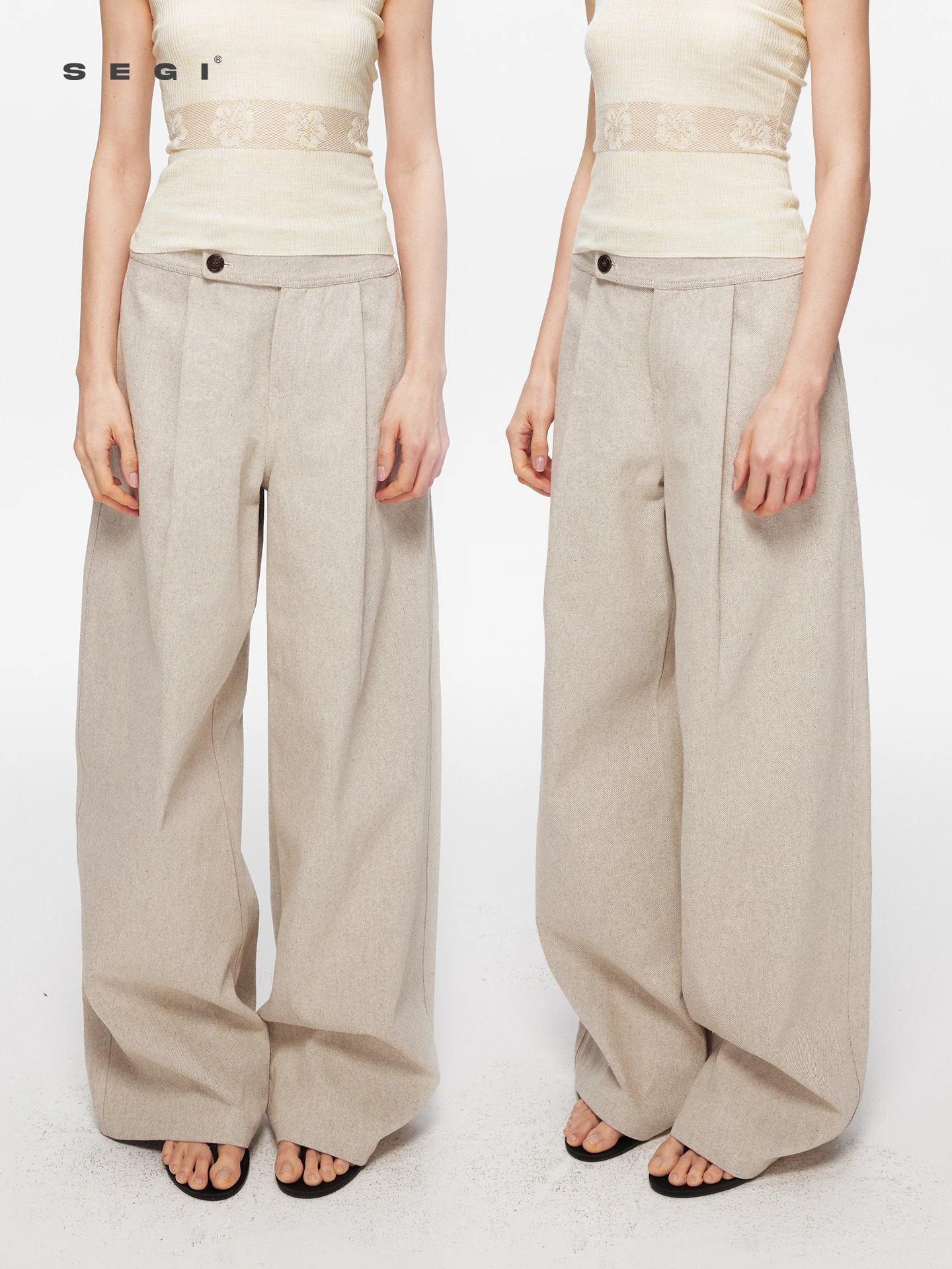 

SEGI Pure Cotton High Density Color Woven Denim Pants Women's Casual Straight Leg Trousers Wide Waist Design Commute Style