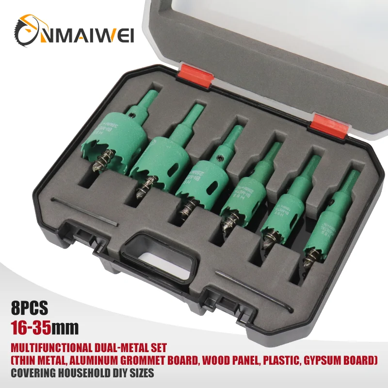 

HSS Steel Drilling Hole Saw Drill Bit Cutter Bi-Metal for Aluminum Iron Stainless Steel DIY Wood Cutter Drill Bits 8pcs 16-35mm
