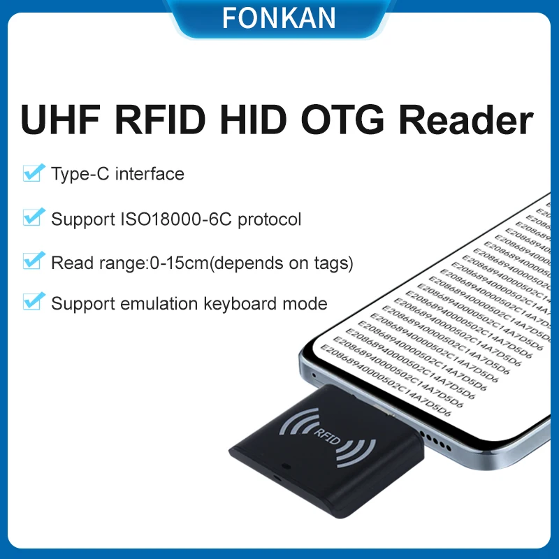 UHF RFID reader 860-960mhz type-c UHF RFID android reader with keyboard emulation HID mode OTG reader