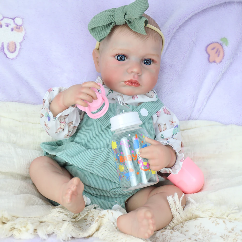 19Inch Reborn Baby Dolls LouLou Full Body Soft  Already Painted Silicone Vinyl Body with Visible Veins for Girls Christmas Gifts