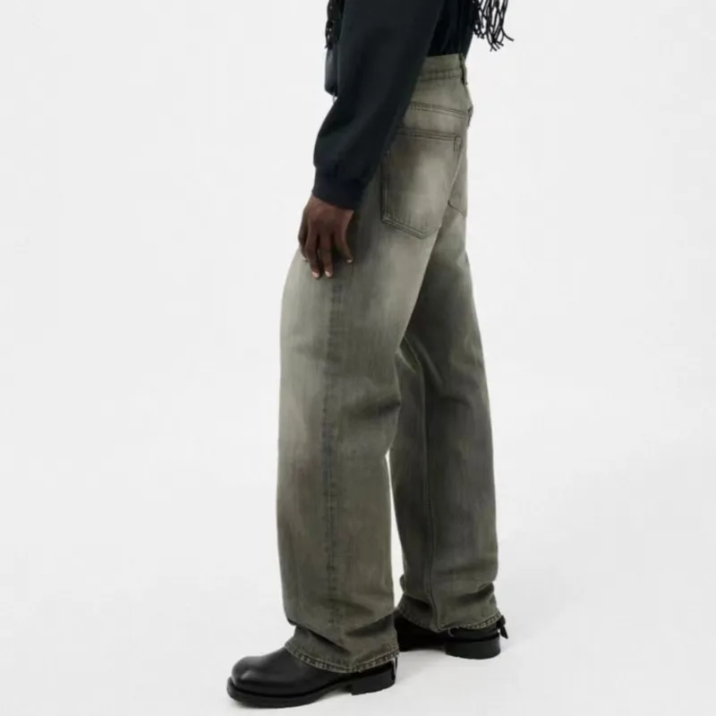 HKSH Spring Autumn New Men Tide Punk Bamboo Pattern Washed Vintage Jeans Simple Casual Long Length Denim Pants Chic Ins HK20848