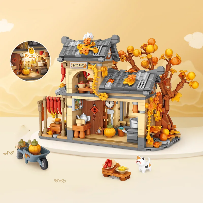 LOZ-1379 Sun Autumn House Building Blocks, Casa in legno Modello educativo Assemblaggio, giocattoli da costruzione per bambini, regali di compleanno