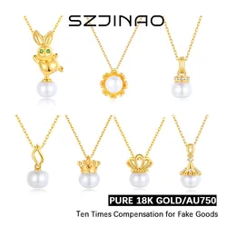 18K Gold Queen Pendant Natural Freshwater Pearl Crown Necklace Original Design for Women Anniversary Party Gift Fine Jewelry
