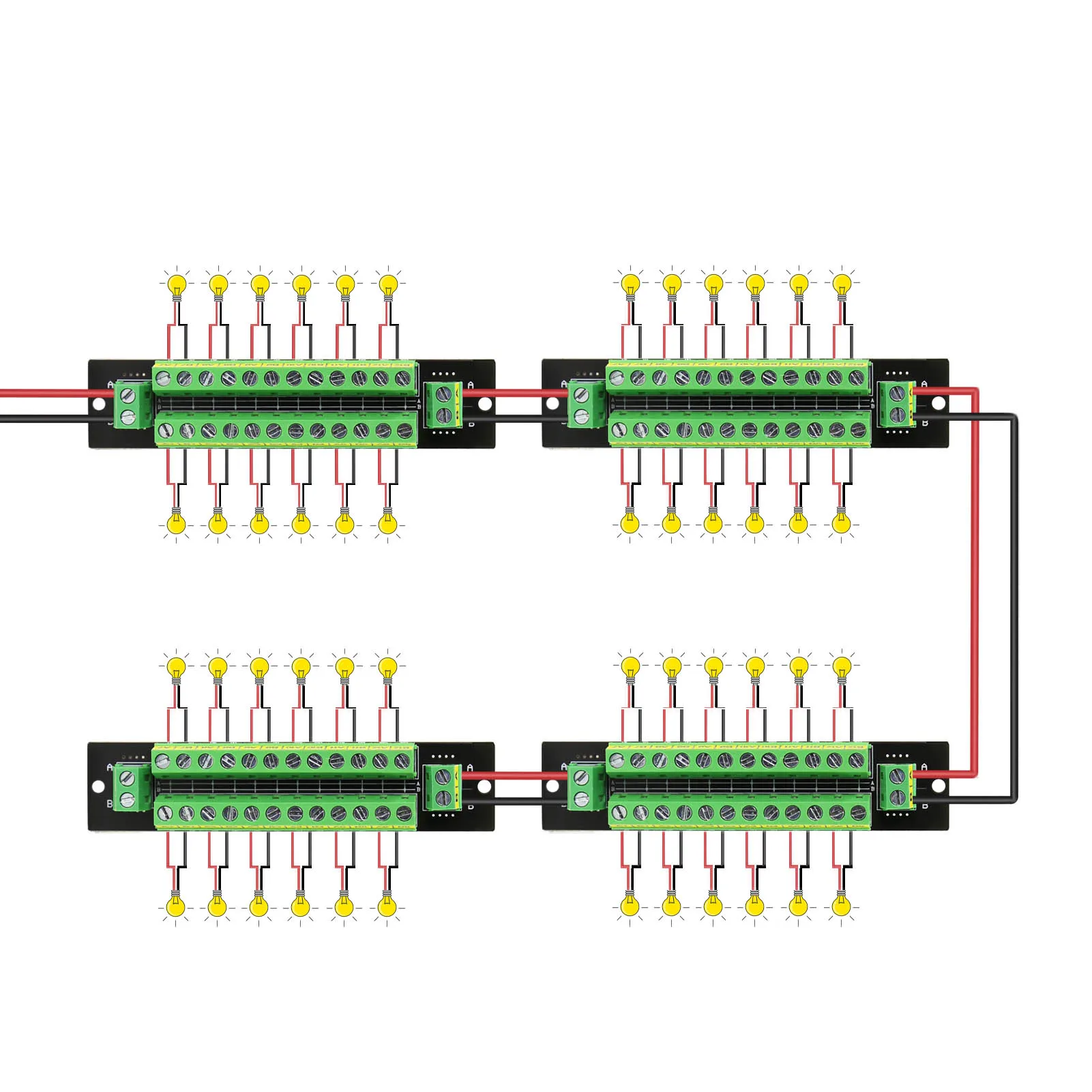 Distribuidor de potencia, módulo de distribución de voltaje CC y CA, 10A, 2 entradas, 12 pares de salidas, PCB014, 2 unidades