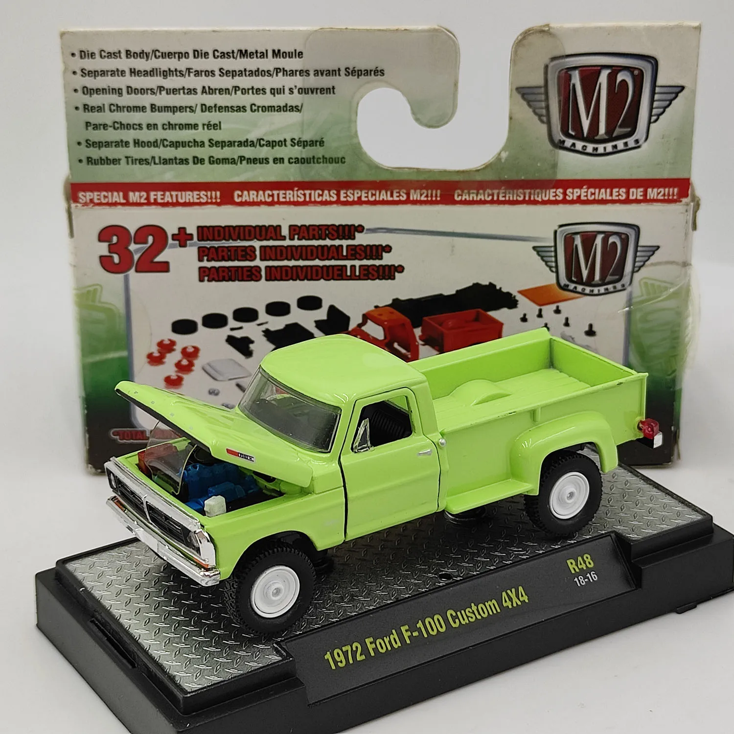 

Diecast M2 1/64 Scale 1972 Ford F-100 Custom 4X4 Three-door Alloy Pickup Truck Model Collectible Toy Gift Souvenir Display