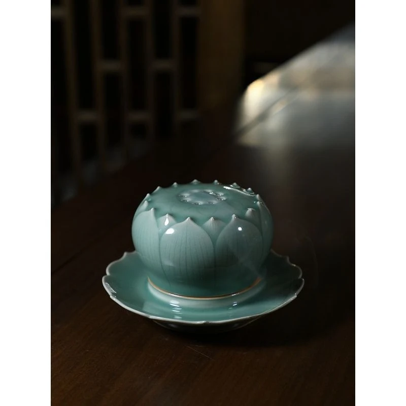 Ceramic Incense Burner Lotus Seat Chinese Style Hollow Tower Incense Scent Pure Handmade Incense Burner