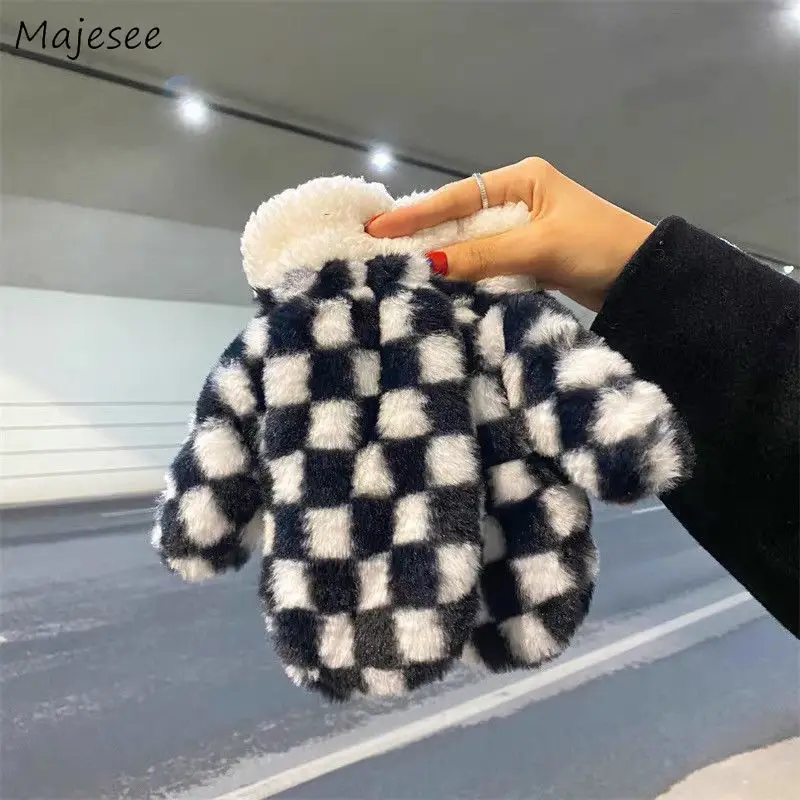 

Checkered Gloves Men Hot Sale Unisex Winter Kawaii Couple Thick Keep Warm Cute Korean Style Mittens Outdoor Windproof Fashion