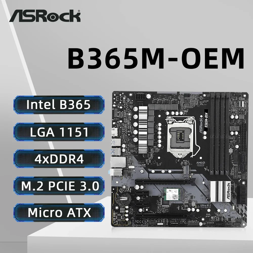 

ASRock B365M Motherboard LGA 1151 Intel B365 DDR4 2666 Supports 9th and 8th Gen Intel Core Processors PCIe 3.0 USB 3.1 Micro ATX