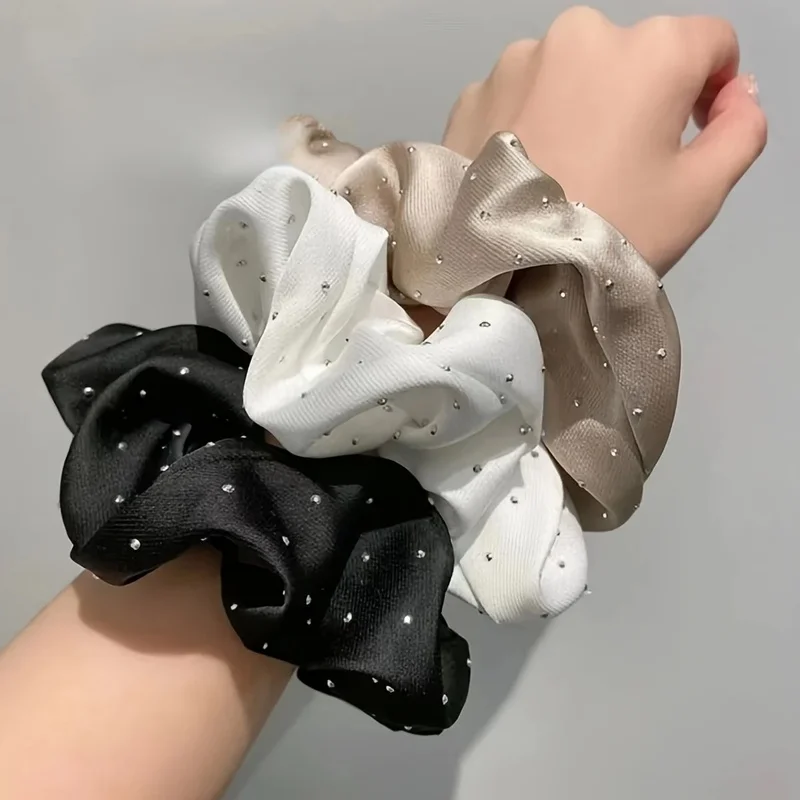 1/3PCS Satin Scrunchies with Rhinestones Decor - Soft and Comfortable Hair Ties for Ponytail and Hair Accessories view 6