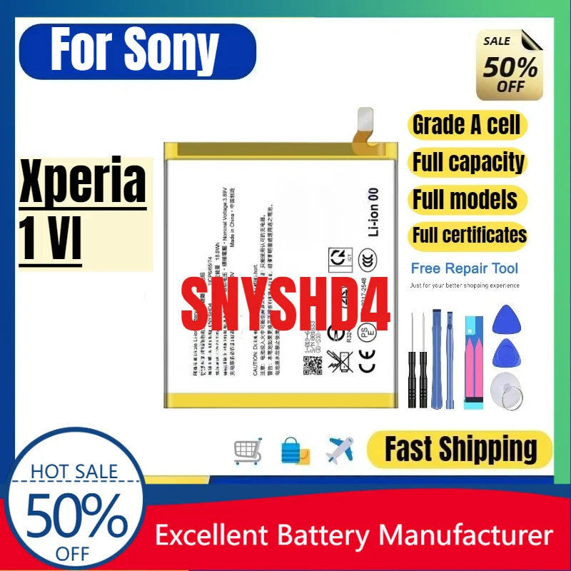 0 Cycle SNYSHD4 Battery for Sony Xperia 1 VI XQ-EC54 Phone High Quality Replacement Lithium Polymer Grade A Cell with Tools