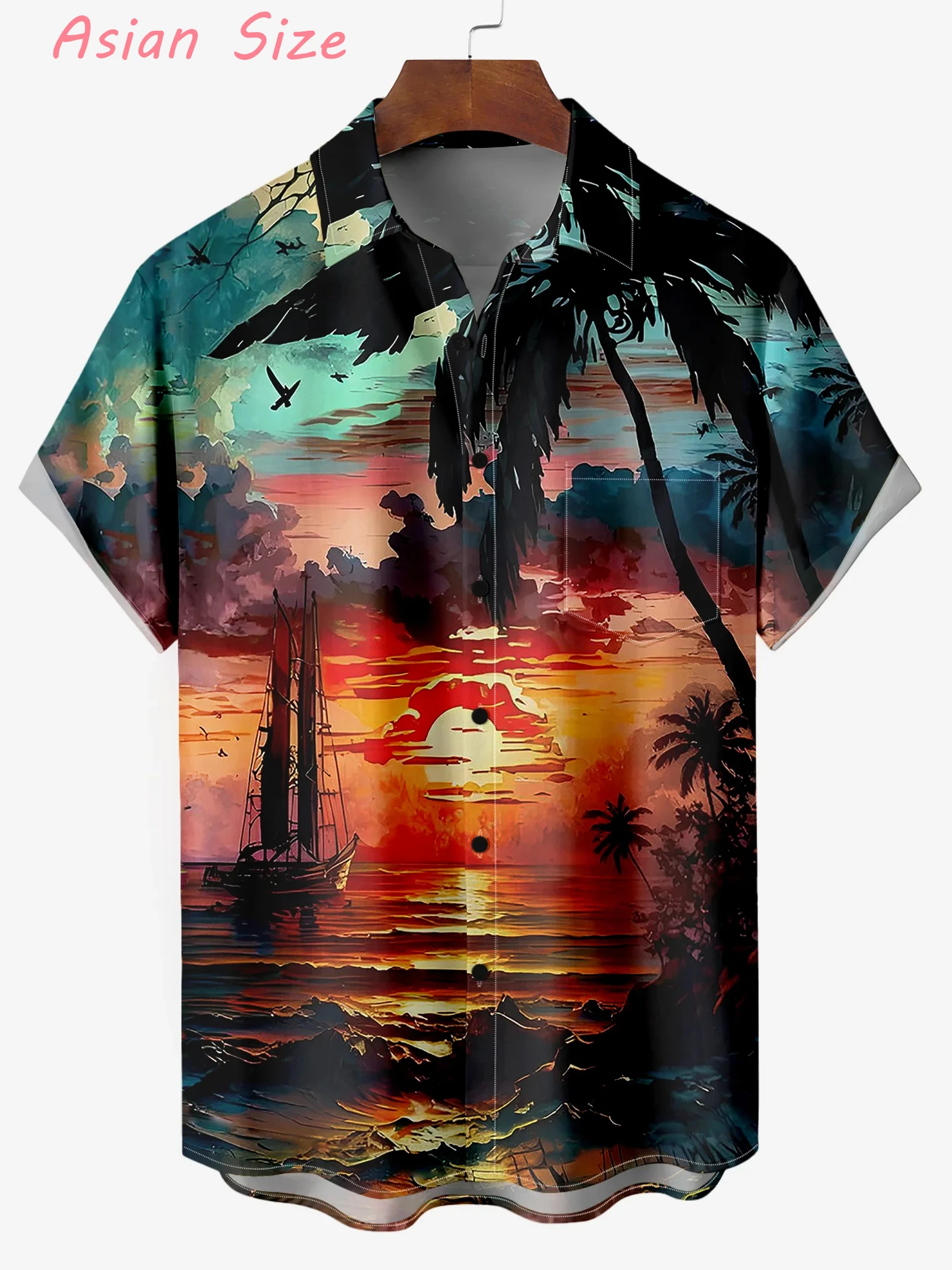 

Summer Fashion Vacation 2026 Sunset Beach Printed New Casual Lapel Short Sleeve Hawaiian Shirt Men's Palm Tree Graphic Camisas