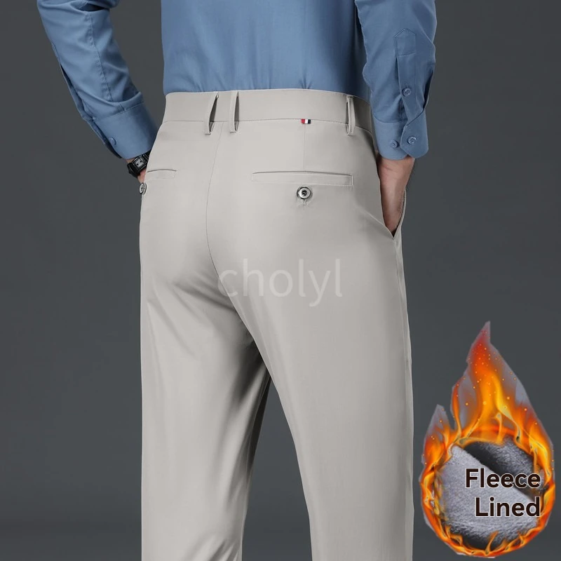 

Зимние теплые мужские флисовые брюки, плотные деловые прямые черные, синие рабочие формальные классические однотонные свободные брюки, большие размеры 38, 40