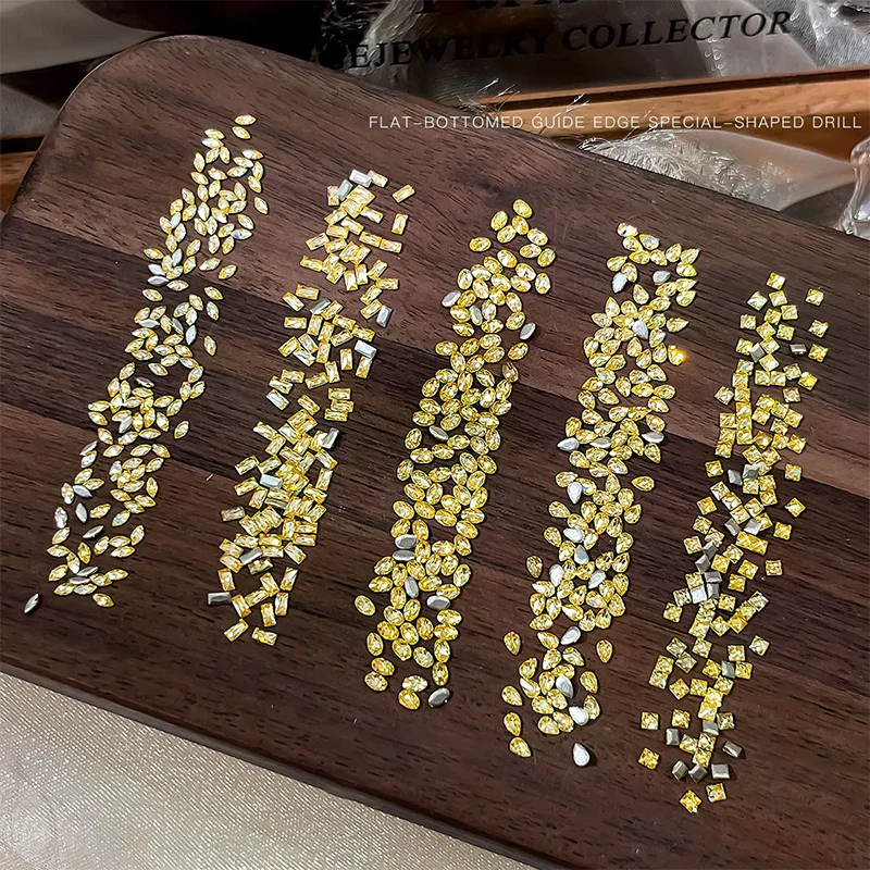 50pcs Golden Yellow Shiny Zircon Rhinestones Nail Charms Mini Rhombic Nails Gemstones Flatback Nail Art Craft Diamonds Decor