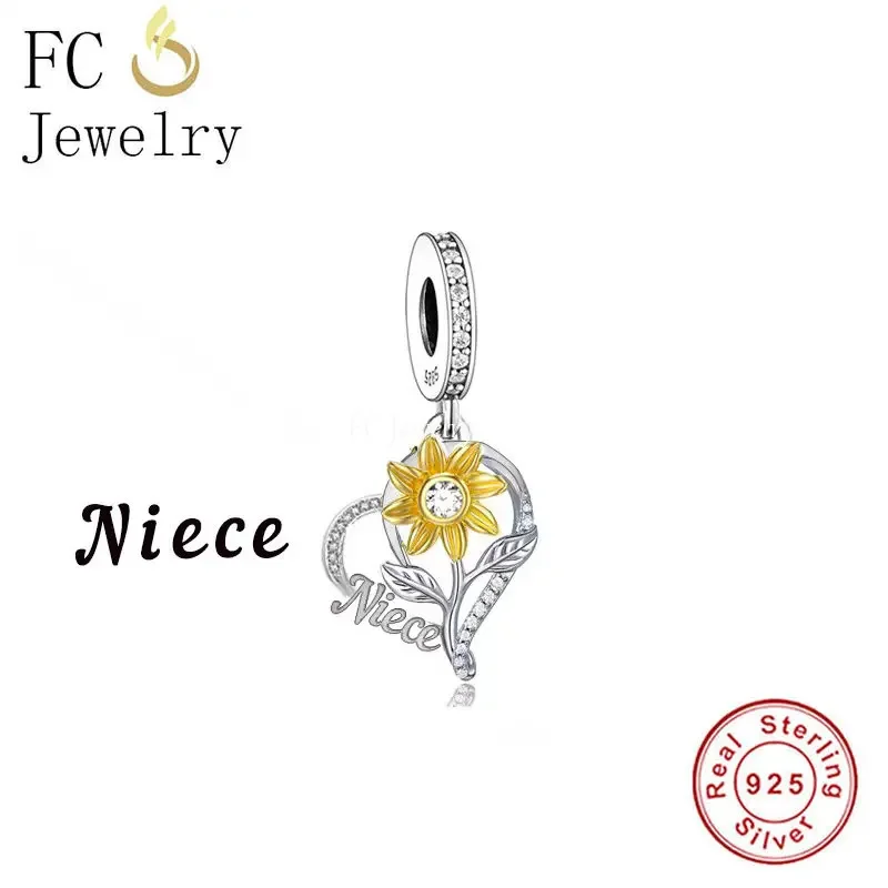 

Fit Original Pan Charms Bracelet 925 Sterling Silver Niece You Are My Sunshine Sunflower Heart Zircon Bead For Making Berloque