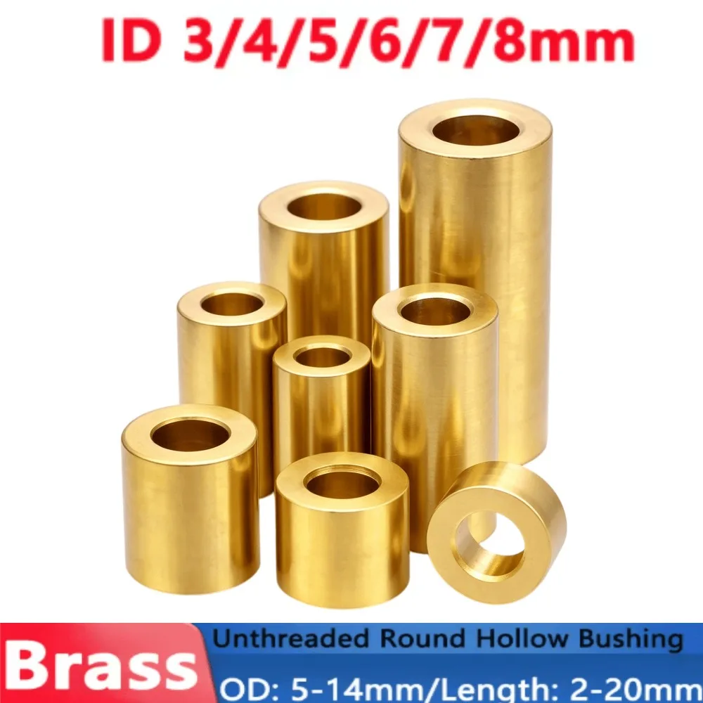 Brass Round Hollow Bushing ID3-8mm, Unthreaded Copper Standoff Spacer Sleeve OD5-14mm Length 2-20mm Washer Gasket