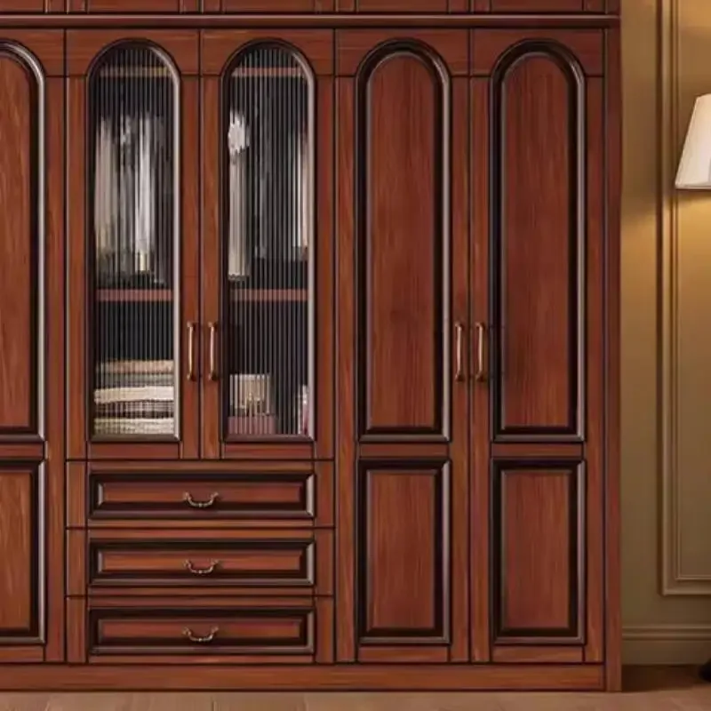 Decoration Brown Wardrobes Closet Wooden Tall Long Sliding Space Wardrobes Storage Cute Saving Guarda Roupas Furniture For Home