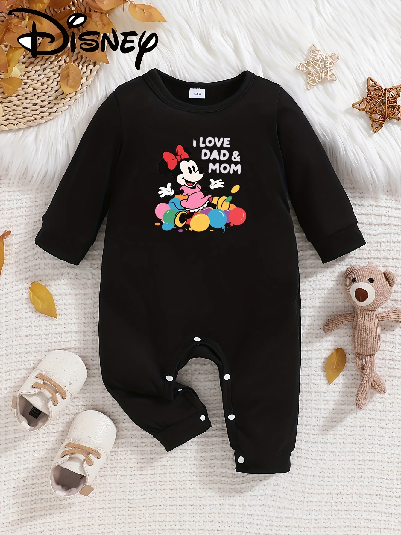 

【Осанторизованный】Домбинезон с длинными рукавами Disney Minnie Baby! Сладкий и энергичный принт Минни — это супер привлекает, мягкая и приятная для кожи ткань подходит для нежной кожи ребенка, дизайн с круглым вырезом более удобная и не раздражает шею, ко