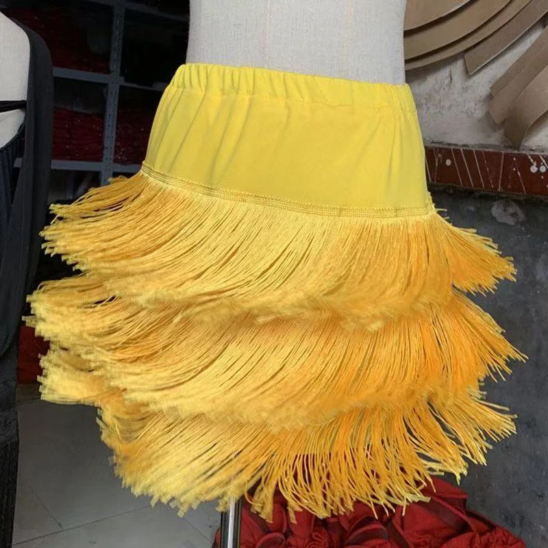 กระโปรงเต้นลาตินแบบใหม่สำหรับผู้หญิง กระโปรงยาวประดับพู่ ชุดแสดงสำหรับผู้ใหญ่ ชุดฝึกซ้อมสำหรับเด็ก ชุดแข่งขัน...