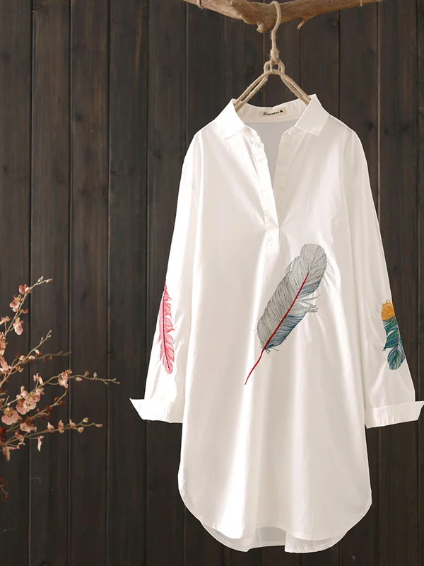 

Свободный длинный женский повседневный топ све Crew Ne irt средней длины с вышивкой, осенняя одежда, художественный полиэстер