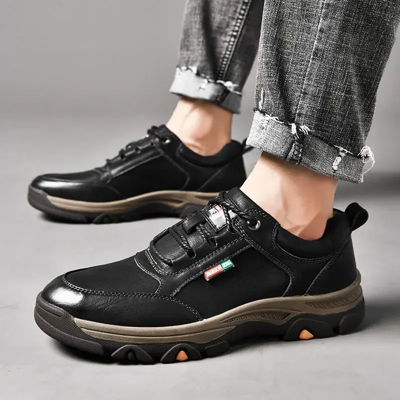 Leather Men Hiking Shoes High Quality Non-slip Man Casual Sneakers Comfortable Sport Shoes Breathable Retro Men Walking Sneakers