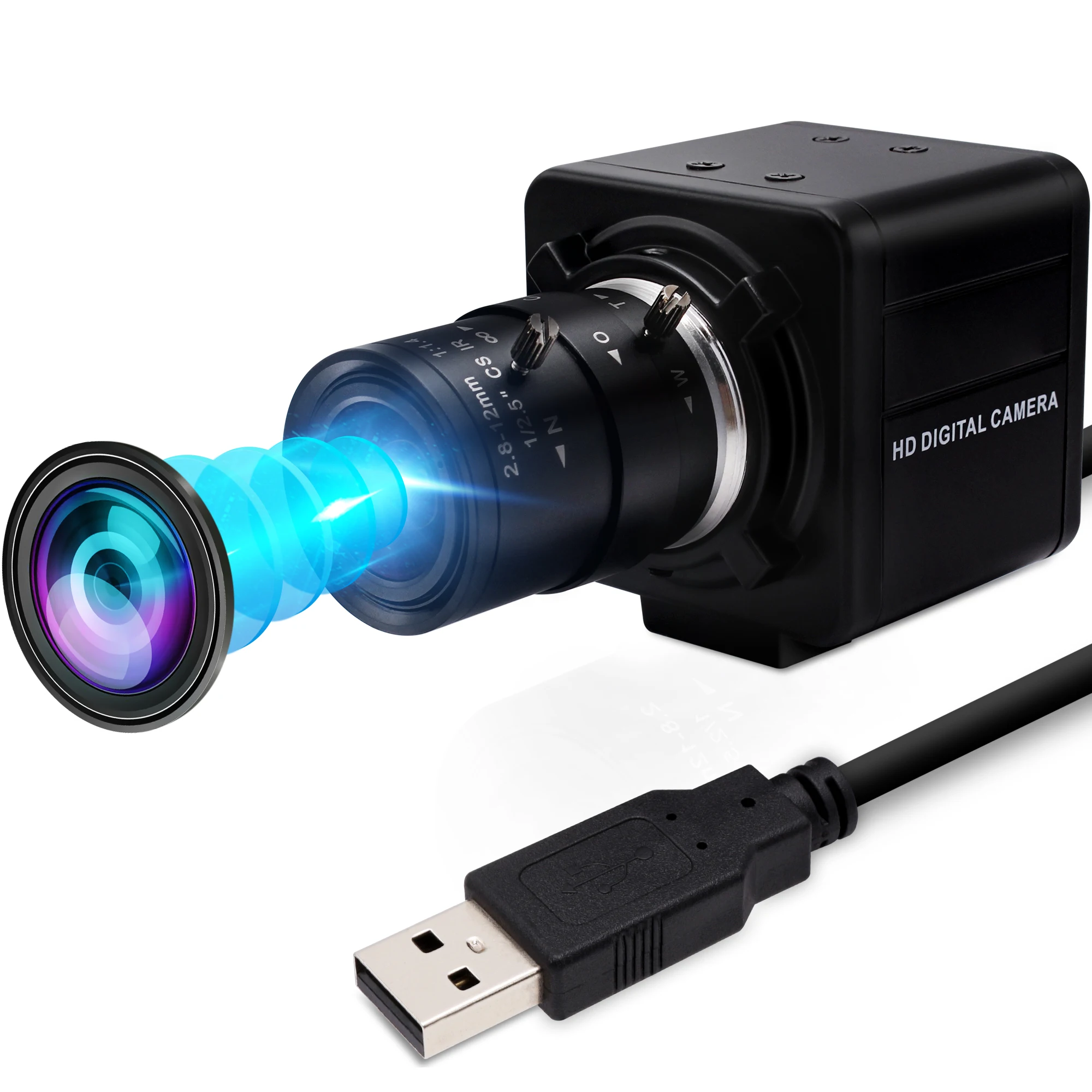 GOOD High Definition CMOS  IMX179 8MP USB Camera with CS 2.8-12mm Varifocal Manual Zoom Lens for CCTV Security Surveillance