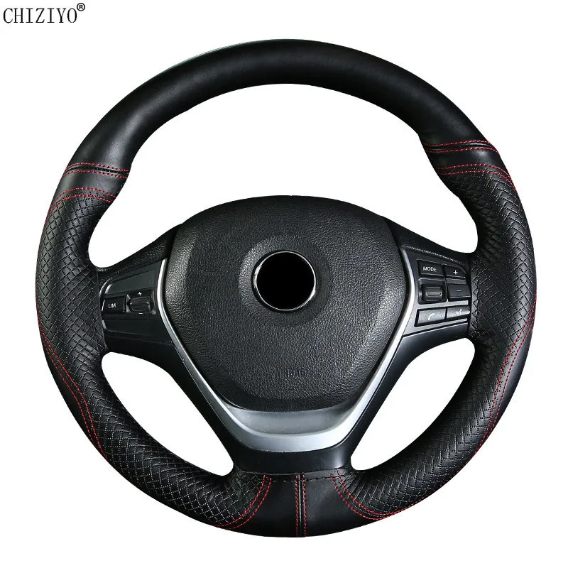 Car Steering Wheel Covers Braid DIY 38cm Soft Genuine Leather Car Covers Car With Needle And Thread Auto Interior Accessories