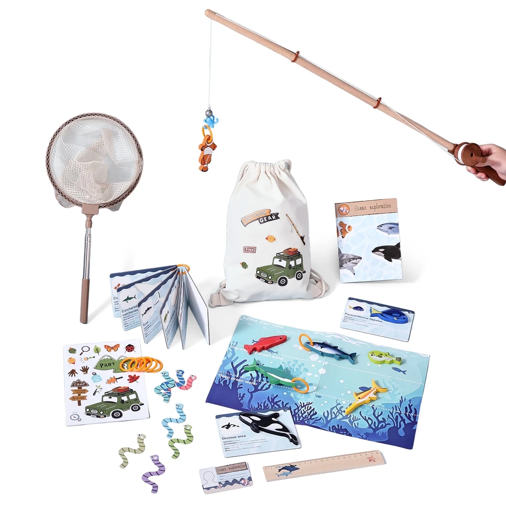 مجموعة ألعاب صيد السمك للأطفال، ألعاب محاكاة لمشهد الصيد للأطفال في الهواء الطلق، مجموعة صنارة الصيد ألعاب تعليمية للأطفال #1