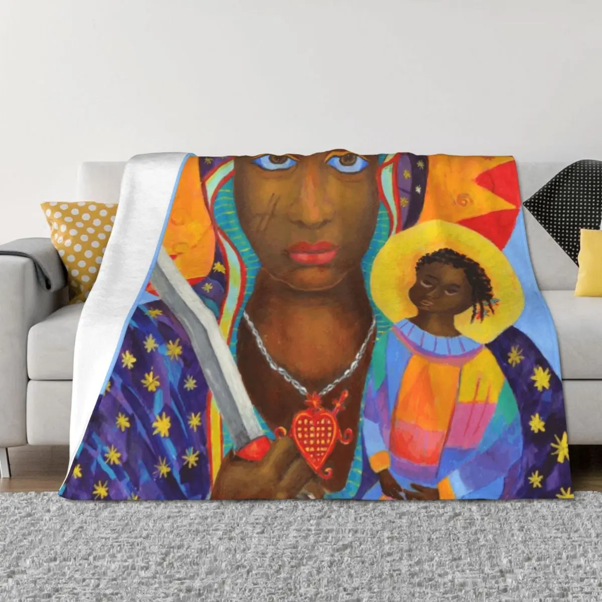 

Black Madonna Poland artwork Polish Madonna print Virgin Mary painting Our Lady Religious painting Throw Blanket Heavy Blankets
