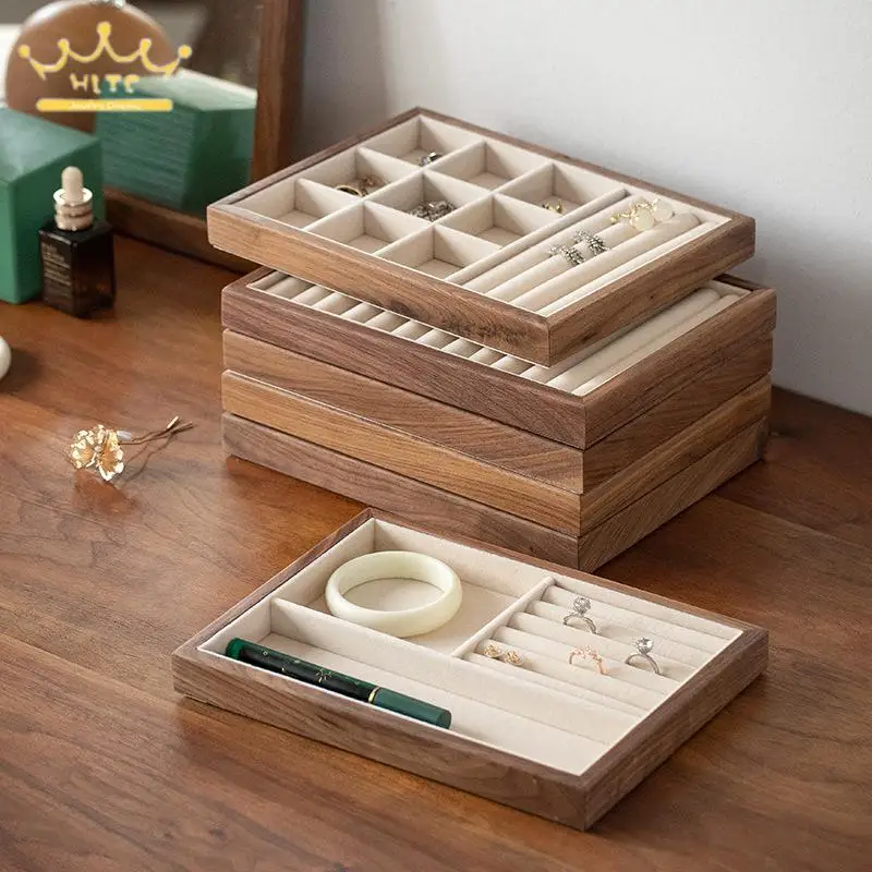 Black Walnut Wood Jewelry Storage Tray Earrings Necklace Organizer Small Decoration Tray Jade Bracelet Display Plate 25*18Cm