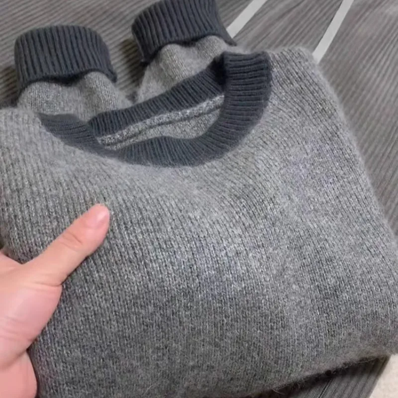 الراقية الجولة الرقبة 100% سترة الكشمير المعنقة المرأة الخريف والشتاء فضفاضة الصوف محبوك سترة البلوز