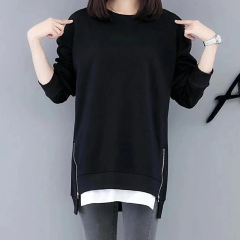 Loose Round Neck Women's Sweatshirts Baggy Female Top Black Outerwears E Sport Matching Sweat-shirt Aesthetic 2000s M Pullovers