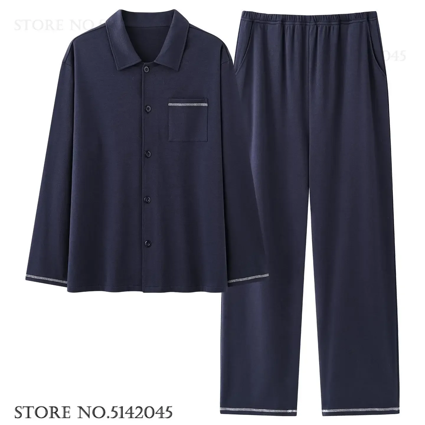 Plus Size Mens Pajamas Set Loungewear Spring Autumn Cotton Long Sleeve Trouser Pijamas Suit Loose Casual Loungewear Homewear