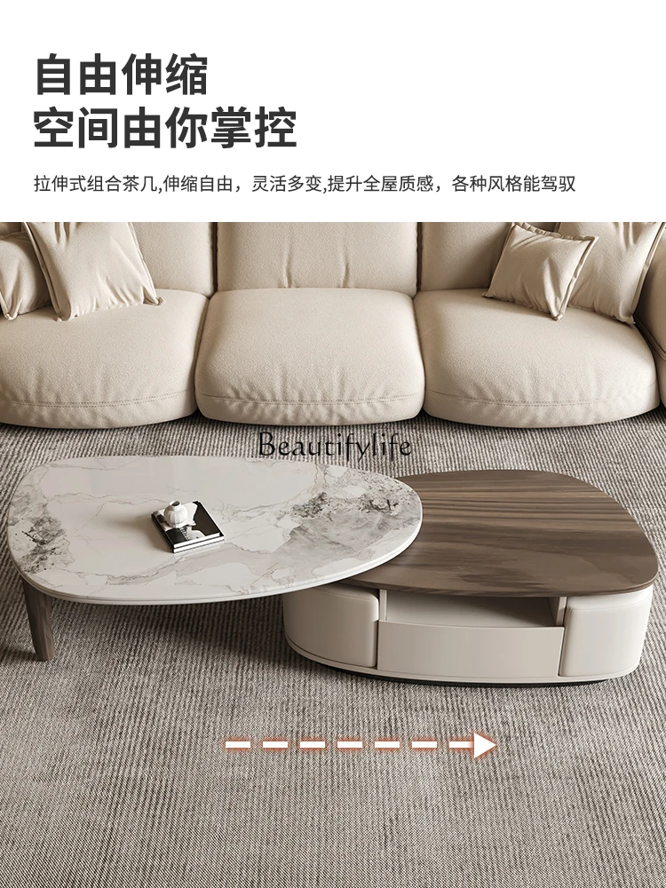 Oval rock slab coffee table Light luxury living room Home Italian minimalist rotating coffee table